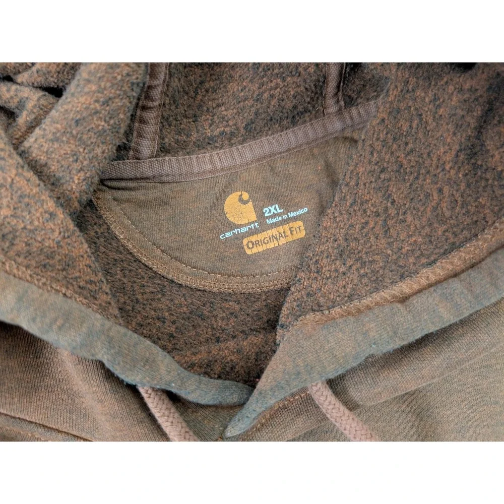Carhartt Hoodie Mens XXL Brown Fleece Pullover Sweatshirt Kangaroo Pocket Faded‎